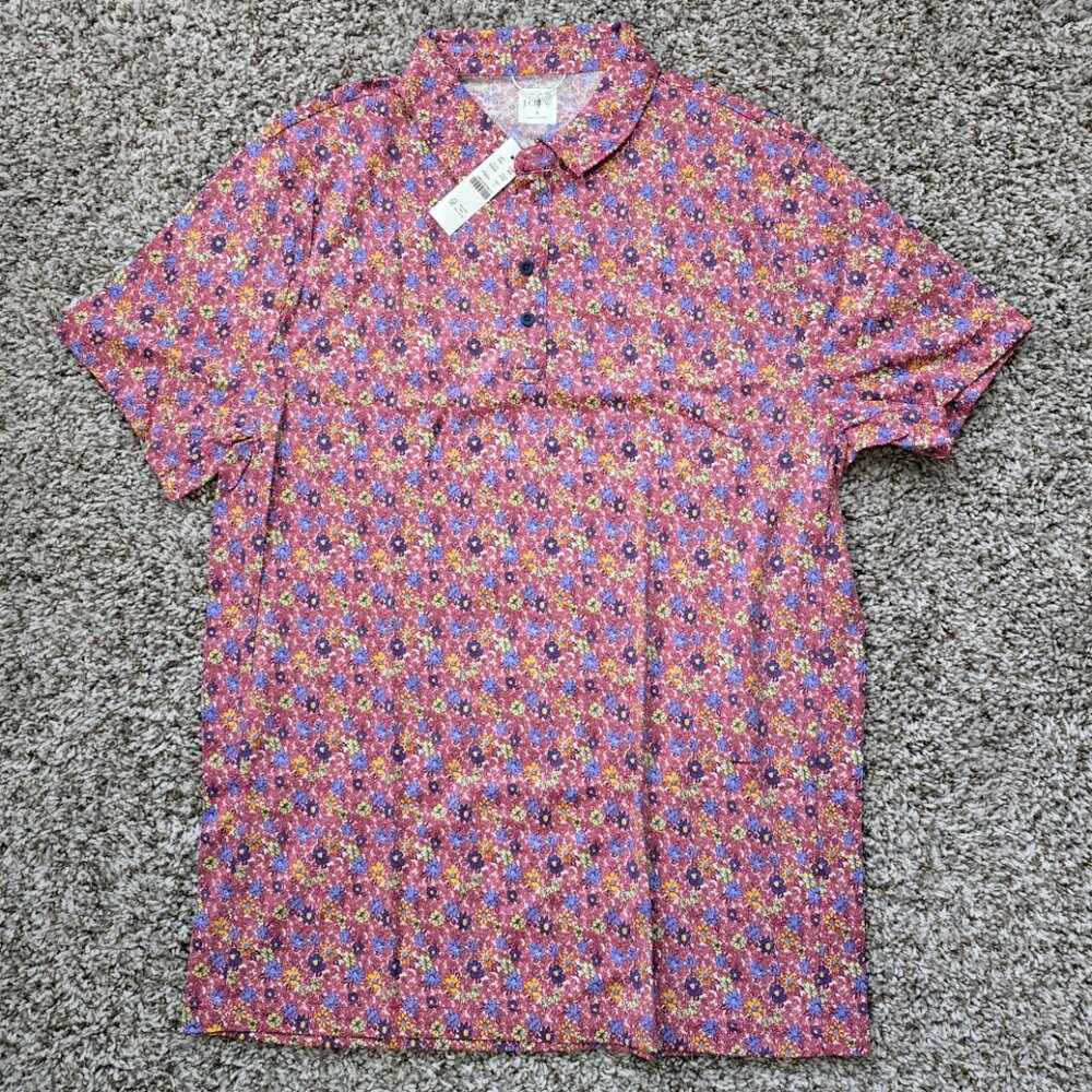 J. Crew Men’s Large Performance Polo – Red Floral Print